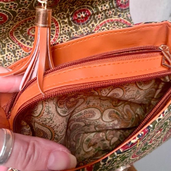 Handcrafted Cotton Ethnic Green Red Mandala Print Crossbody Tassel Handbag Bag - Picture 6 of 6